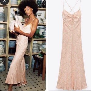 NWT zara rose pink satin strappy‎ maxi slip dress open back